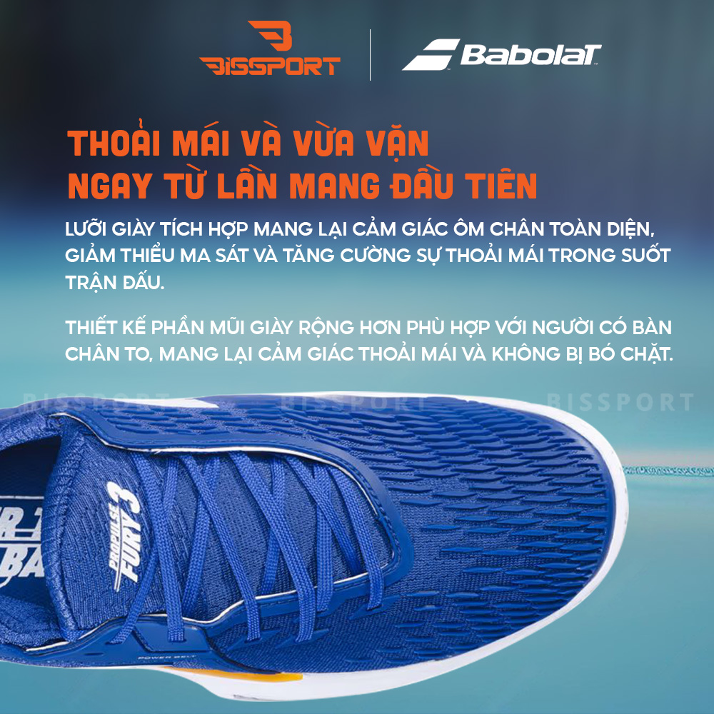 Giày Pickleball/Tennis Babolat Propulse Fury 3 All Court Men Chính Hãng - Trắng Xanh - Bám, Êm Chân, Đế Bám Mọi Loại Sàn